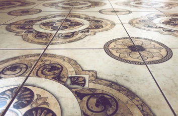 brown and beige floral tiles